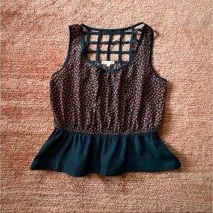 Mine Peplum Tank Top Size L Open Back Grid Detail